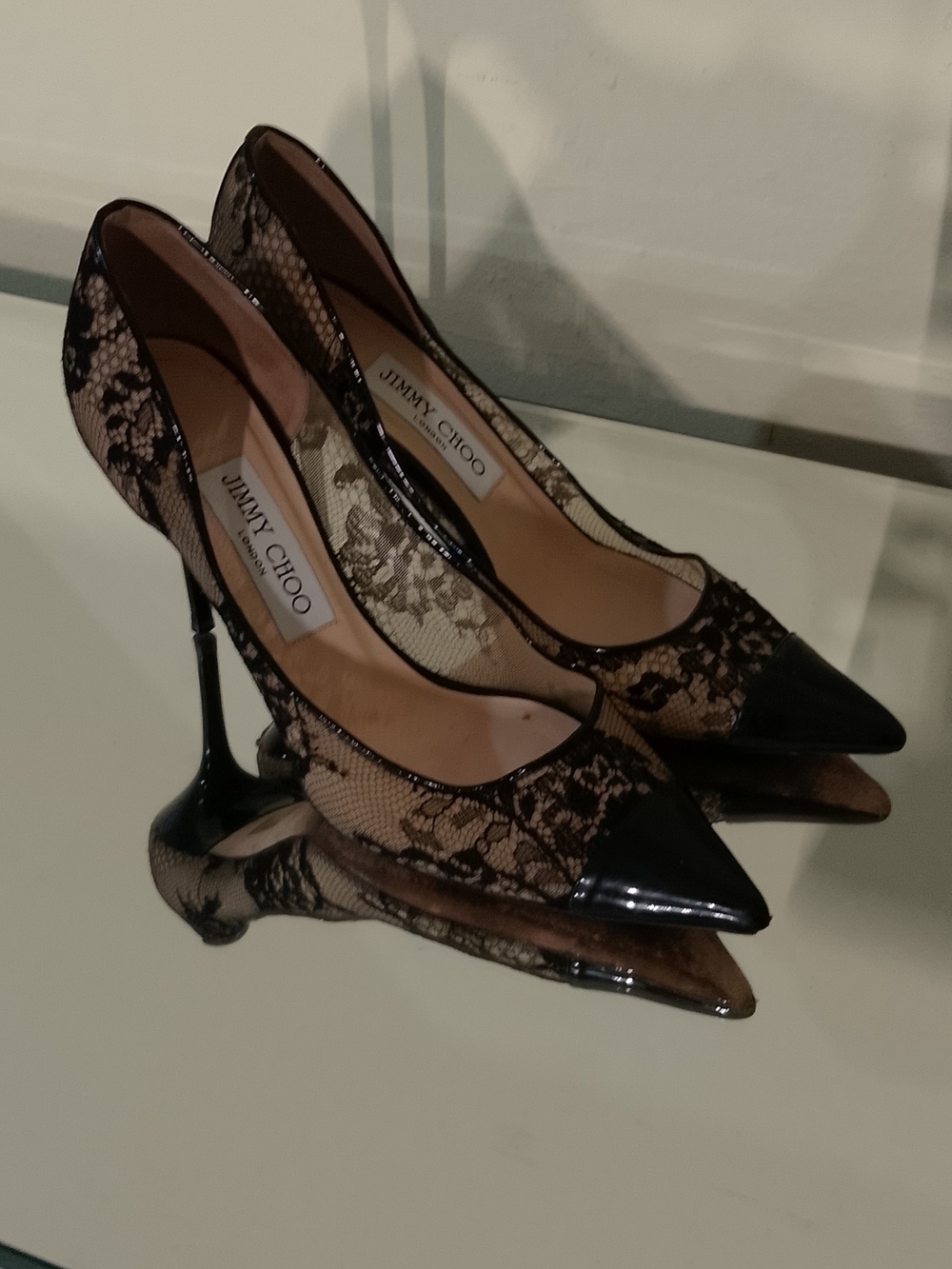Jimmy Choo Black Lace Pointed-Toe Stiletto Pumps